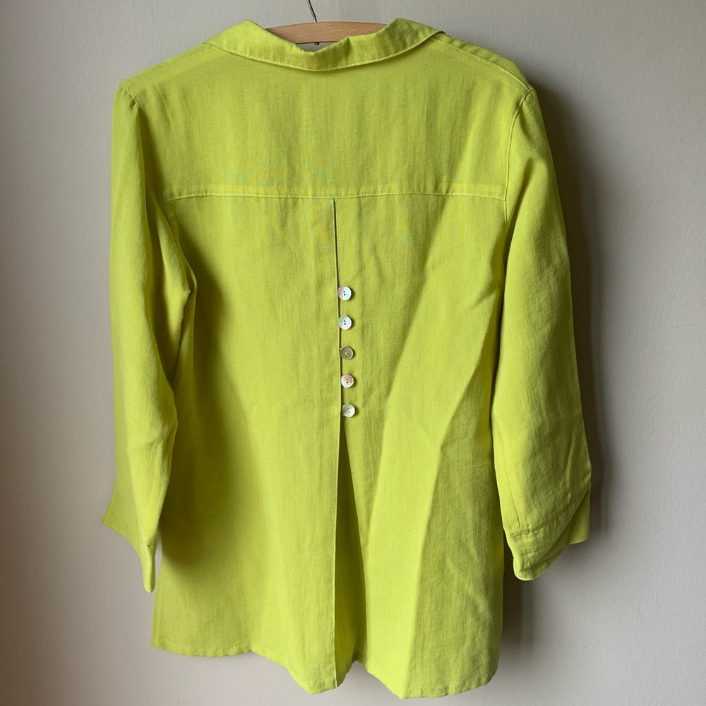 Fridaze Linen Button Front And Back Lime Top - image 2